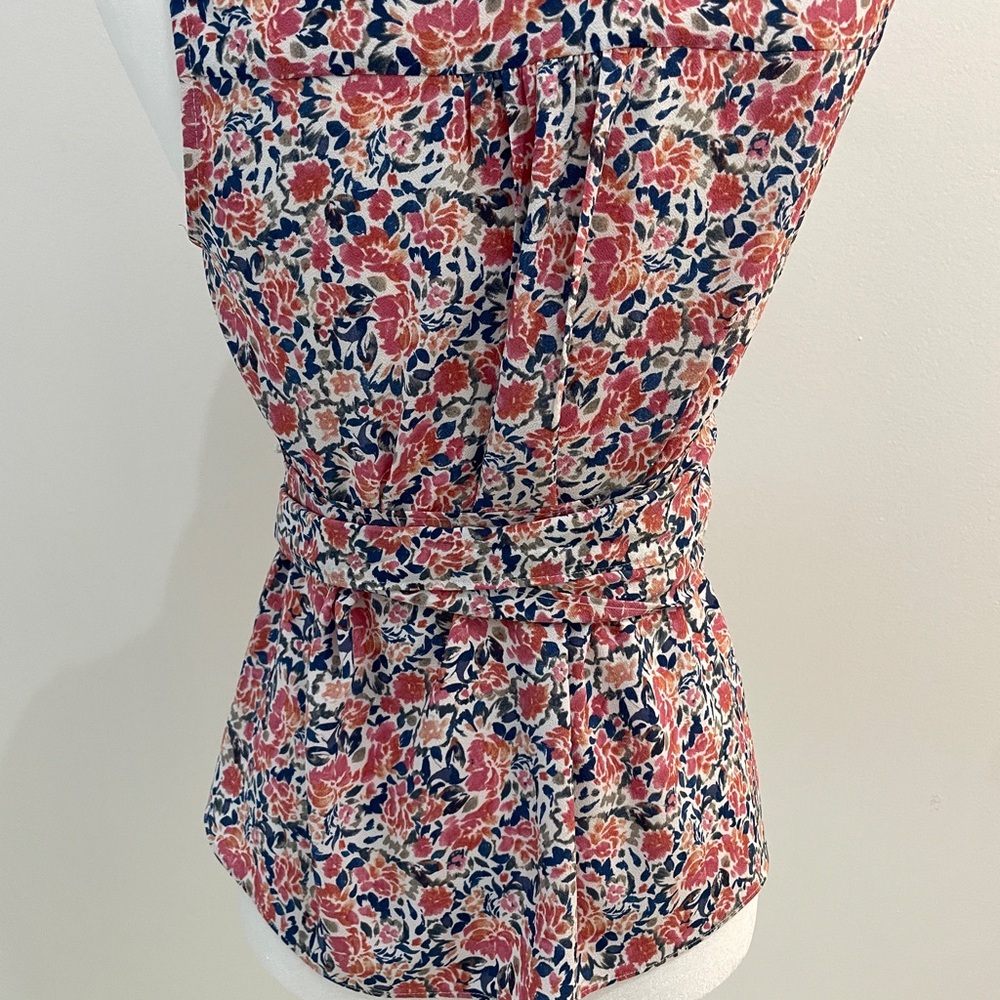 Pink and Blue Fitted Buttoned Blouse